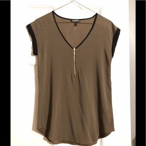 EUC Express Half-Zip Blouse in Olive/Army Green & Black; Size XS
